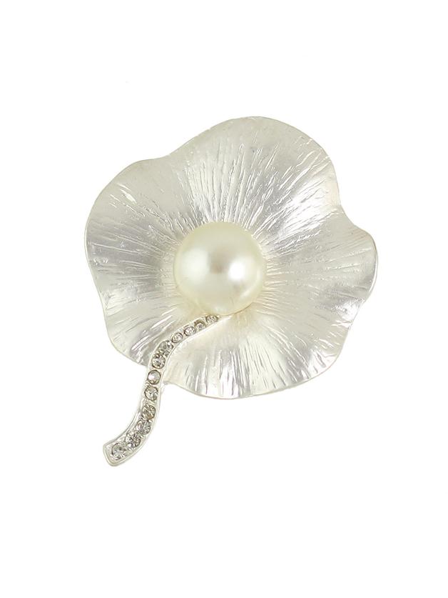 Shein Silver Color Pearl Big Flower Brooches Jewelry
