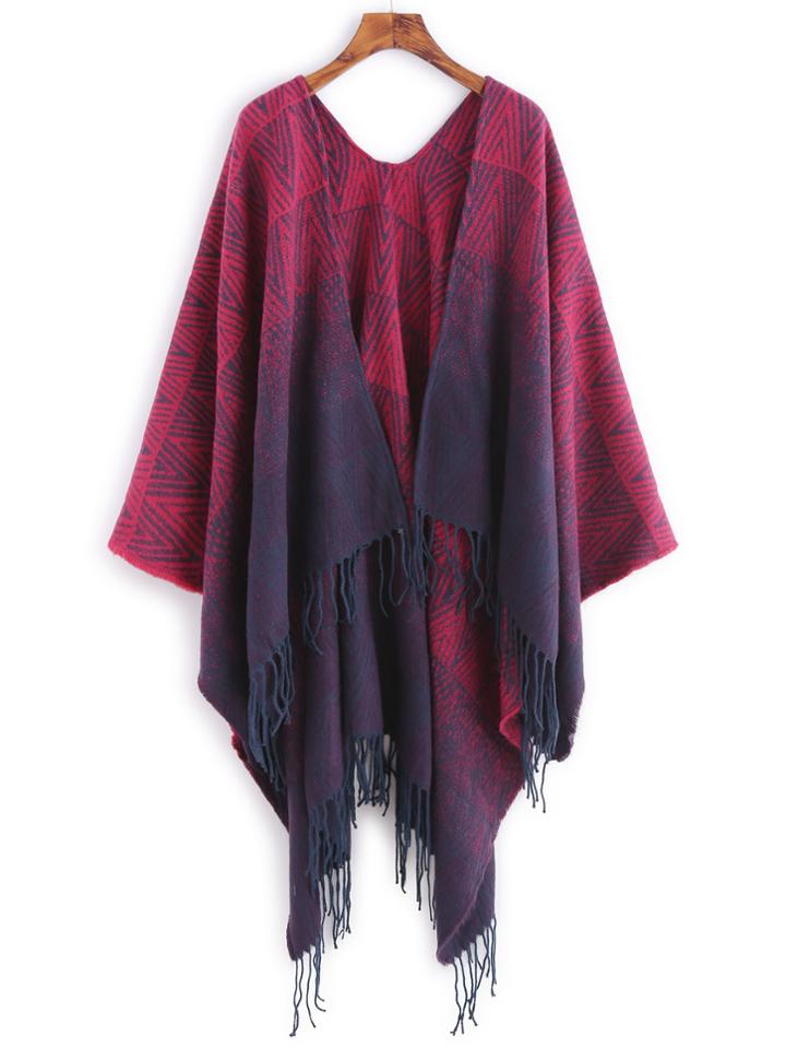 Shein Hot Pink Ombre Stripe Fringe Edge Poncho Scarf