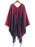 Shein Hot Pink Ombre Stripe Fringe Edge Poncho Scarf