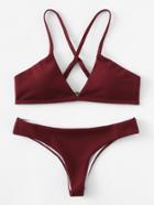 Shein Cross Strap Ribbed Bikini Set