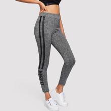 Shein Stripe & Letter Print Marled Knit Leggings