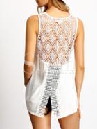 Shein White Sleeveless Crochet Lace Splicing Blouse