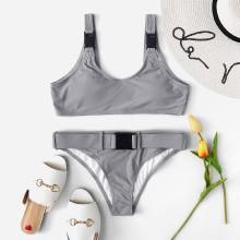 Shein Belt Design Plain Bikini Set
