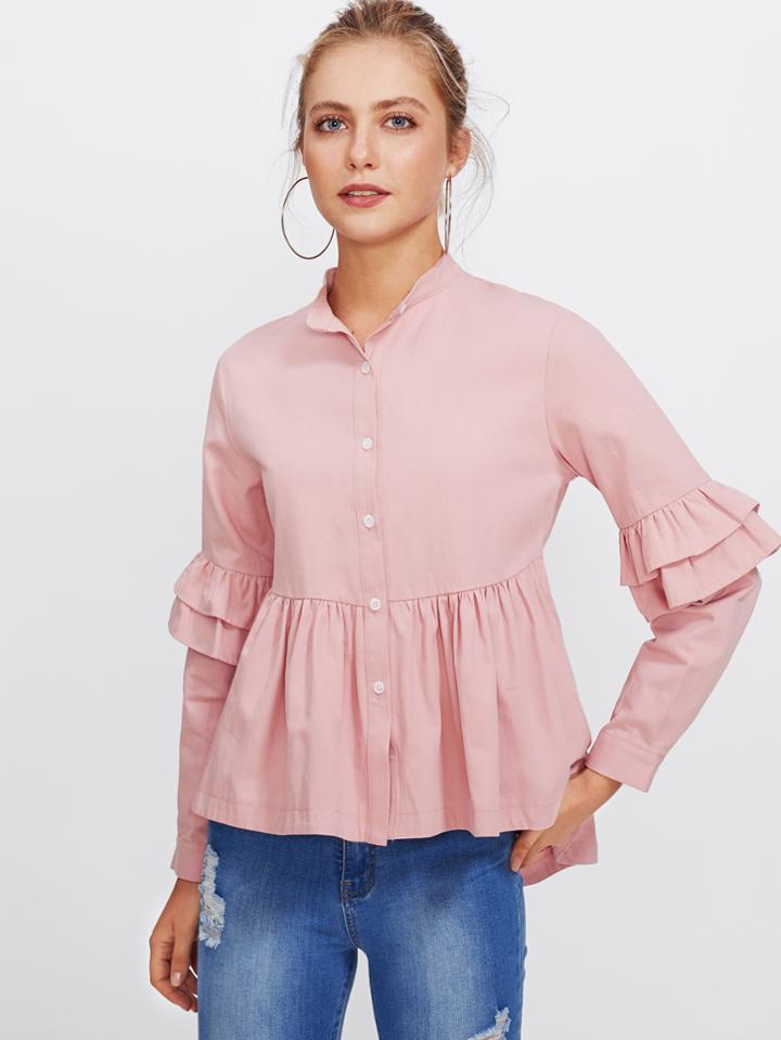 Shein Ruffle Trim Dip Hem Babydoll Blouse