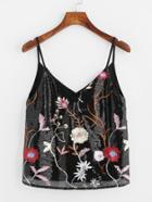 Shein Sequin Embroidered Dual V Neck Cami Top