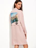 Shein Pink Stand Collar Sequin Patch Back Pockets Coat