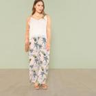 Shein Plus Lace Insert Semi Sheer Cami & Tropical Print Pants Set