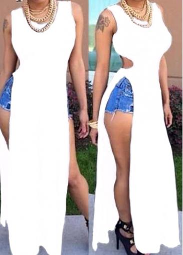 Rosewe White Hollow Waist Double Slit Maxi Dress