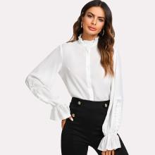 Shein Frill Trim Ruffle Cuff Shirt