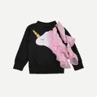Shein Toddler Girls Contrast Mesh Ruffle Trim Unicorn Print Sweatshirt