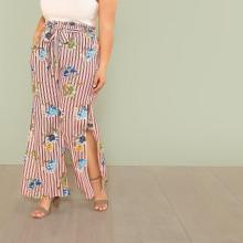 Shein Plus Mixed Print Wide Leg Belted Pants