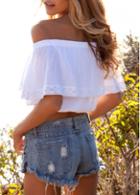 Rosewe White Off The Shoulder Crop Blouse
