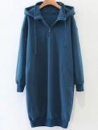 Shein Blue Zipper Detail Hooded Sweatshirt Dress
