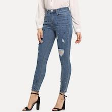 Shein Beaded Ripped Jeans