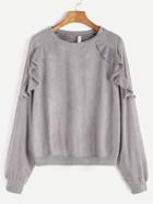 Shein Grey Ribbed Trim Ruffle Sweatshirt