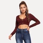Shein Buttoned Crop Ribbed Knit Tee