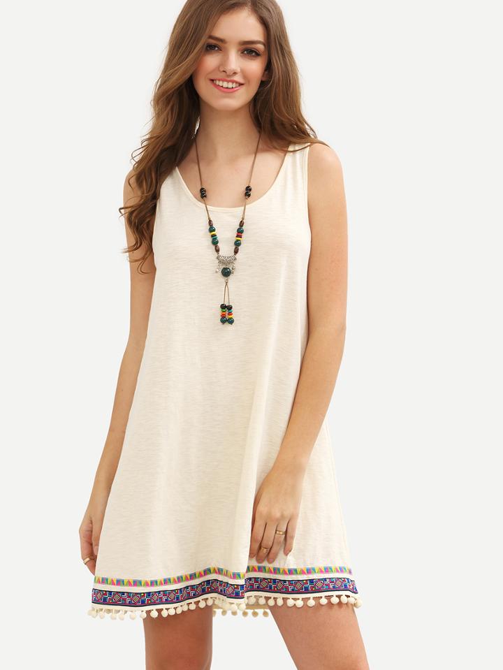 Shein Beige Sleeveless Fringe Shift Dress
