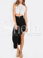 Shein Black Elastic Waist Split Side Skirt