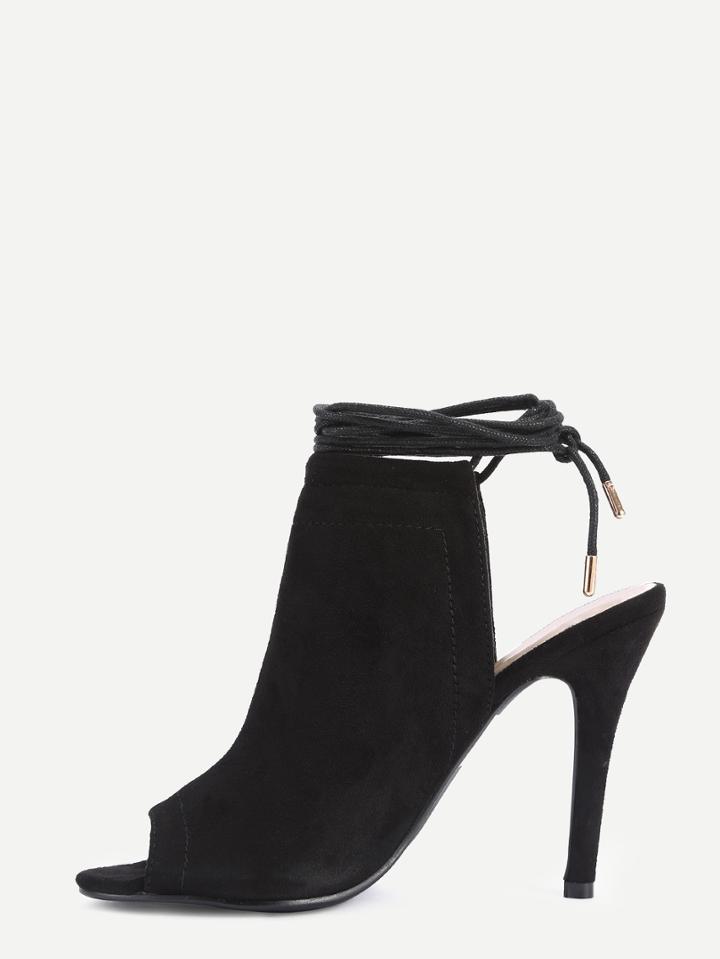 Shein Peep Toe Lace-up Slingback Pumps - Black
