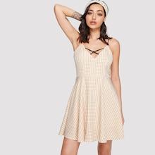 Shein Crisscross Neck Gingham Cami Dress