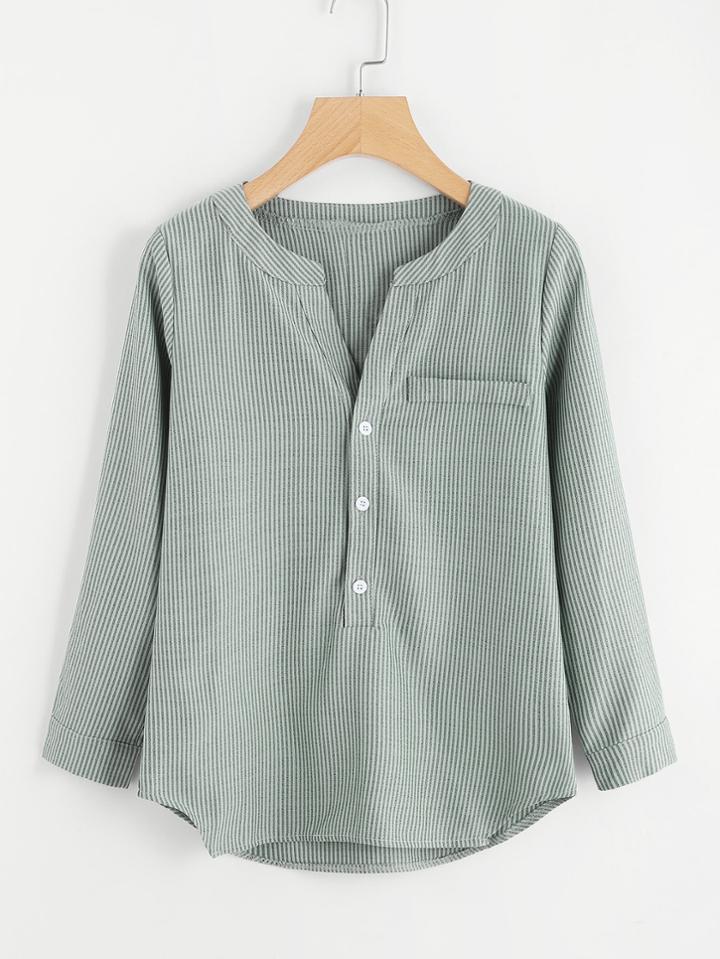 Shein Buttoned Back Striped Blouse