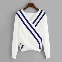 Shein Stripe Contrast Surplice Wrap Sweater
