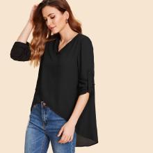 Shein Roll Up Sleeve High Low Top