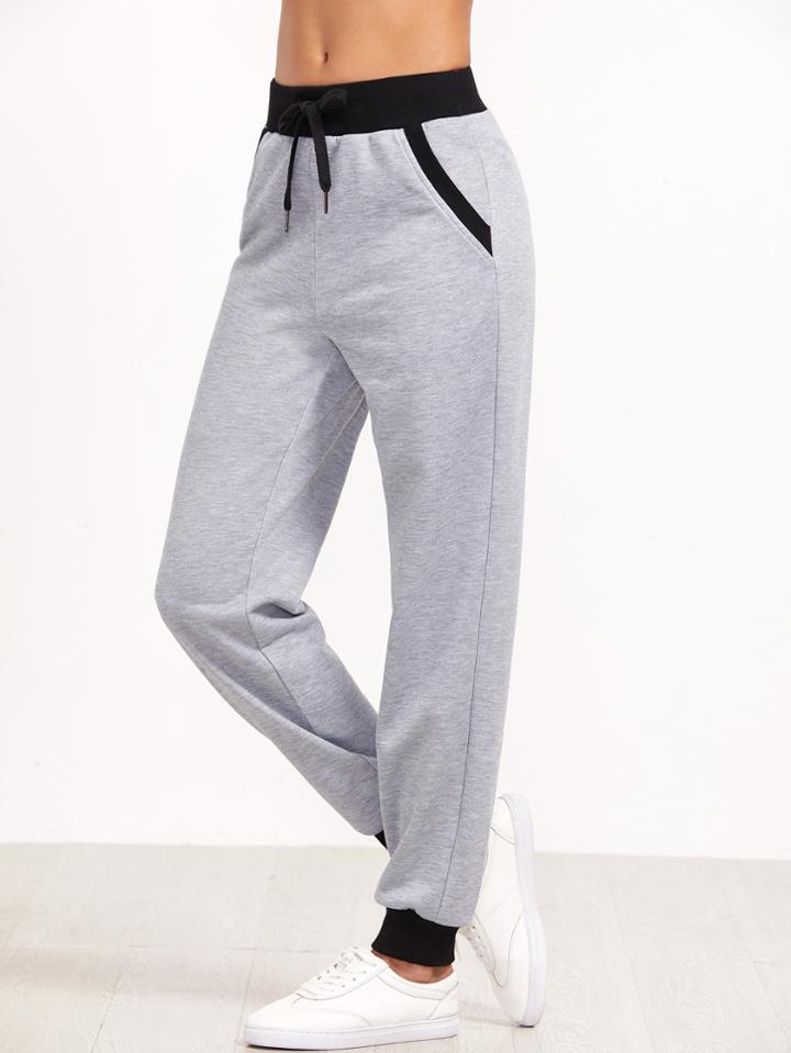 Shein Heather Grey Contrast Trim Sweatpants