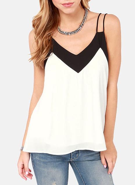 Shein Colour-block Spaghetti Strap Chiffon Cami Top