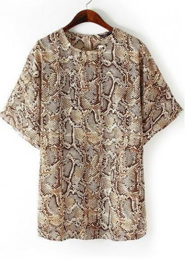 Rosewe Loose Round Neck Three Quarter Sleeve Mini Dress