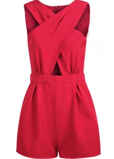 Rosewe Sleeveless V Neck Rose Mini Romper