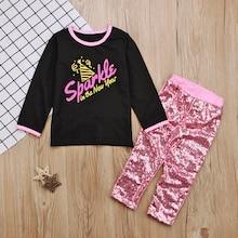Shein Toddler Girls Letter Print Top With Sequin Pants