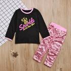 Shein Toddler Girls Letter Print Top With Sequin Pants