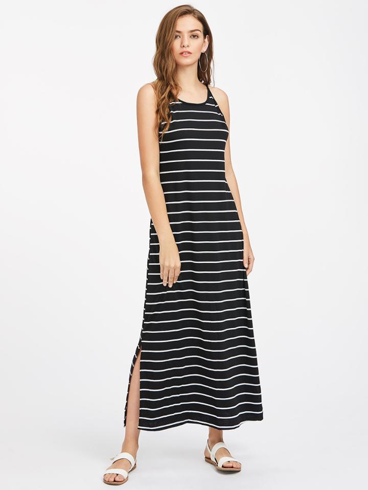 Shein Slit Side Striped Cami Dress