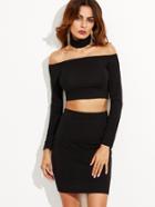 Shein Black Off The Shoulder Crop Top Bodycon Skirt With Wide Choker