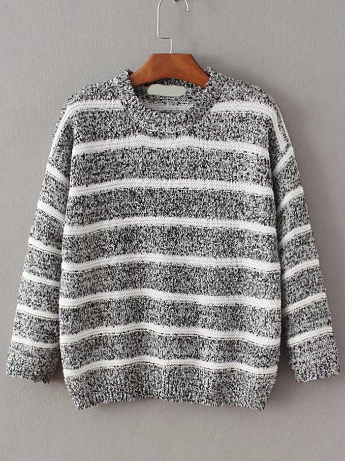 Shein Black Contrast Striped Crew Neck Sweater