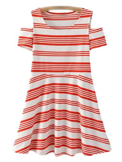 Shein Red White Stripe Cold Shoulder Skater Dress