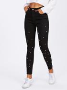 Shein Pearl Beaded Front Jeans