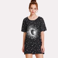 Shein Galaxy Print Longline T-shirt