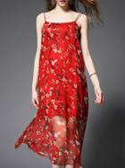 Shein Red Spaghetti Strap Floral Shift Dress