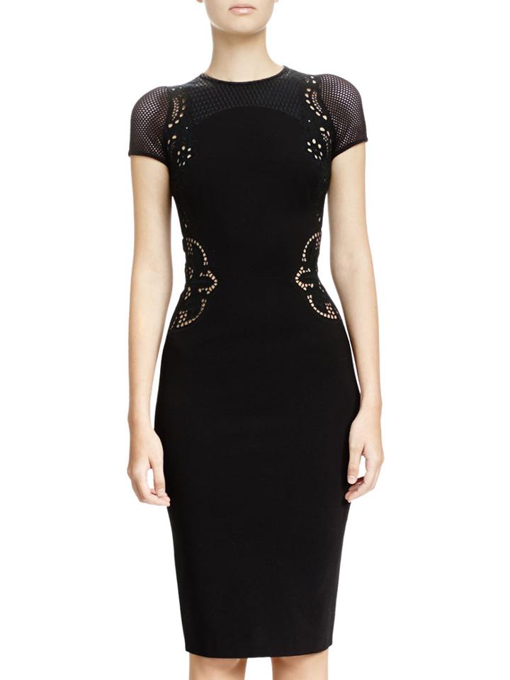 Shein Black Round Neck Short Sleeve Hollow Bodycon Dress