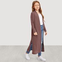 Shein Girls Slit Side Open Front Textured Dusty Coat