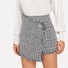 Shein Asymmetric Wrap Frayed Tweed Skirt