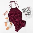 Shein Scalloped Velvet Halter Top & Panty Lingerie Set