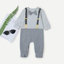 Shein Toddler Boys Bow Tie Striped Button Jumpsuit