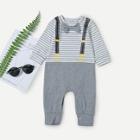 Shein Toddler Boys Bow Tie Striped Button Jumpsuit