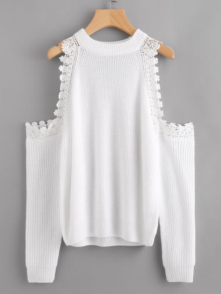 Shein Lace Trim Open Shoulder Jumper