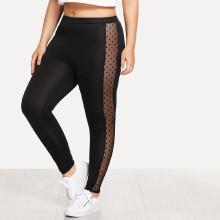 Shein Plus Sheer Mesh Spot Panel Leggings