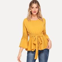 Shein Lace Applique Ruffle Trim Blouse