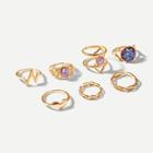 Shein Heart & Triangle Gemstone Ring Set 7pcs